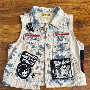 Punk denim battle vest with patches and pins